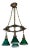 Arts & Crafts Hammered Darkened Metal Chandelier With Green Glass Shades For Sale
