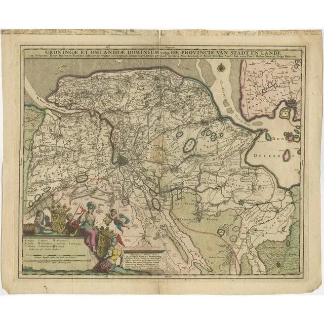 Antique map titled 'groningae et omlandiae dominium vulgo de provincie van stadt en lande'. Old map of the province of...