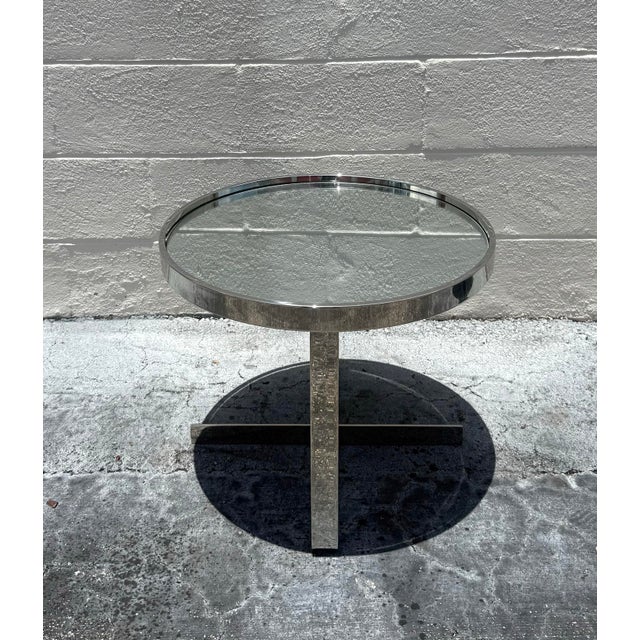 Mid 20th Century Vintage Chrome Mirrored Side Tables After Minotti - Set of 2 For Sale - Image 5 of 8