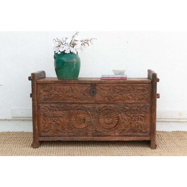 Islamic Antique Swat Valley Carved Chest Console For Sale - Image 3 of 18
