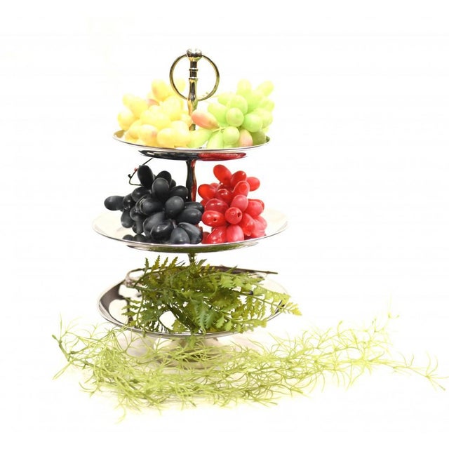 Cute English silver plate cake stand with three tieres Great accessory for table scaping or for afternoon tea Great patina...