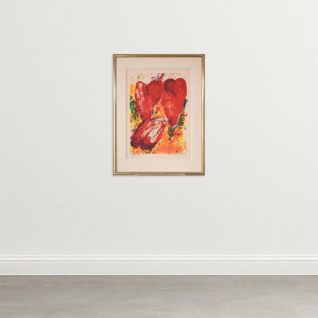 Titled 'three tulips nr.ii' by the artist, this explosive piece uses dynamic brush strokes and splattered paint to express...