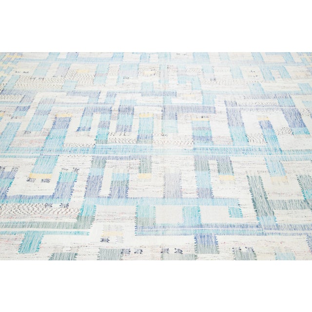 Beige 10 X 16 Contemporary Kilim Wool Rug in Beige and Blue With Abstract Design For Sale - Image 8 of 10