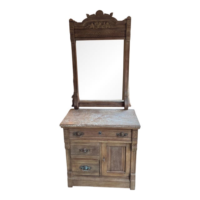 Antique European Walnut Rose Marble-Top Dresser With Mirror, C. Late 19th Century For Sale