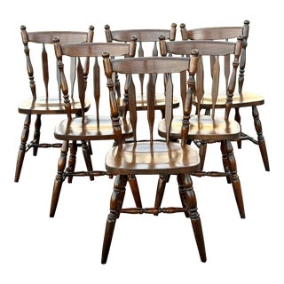 Vintage Arrowback Farmhouse Style Cherry Windsor Chairs - Set of 6 For Sale