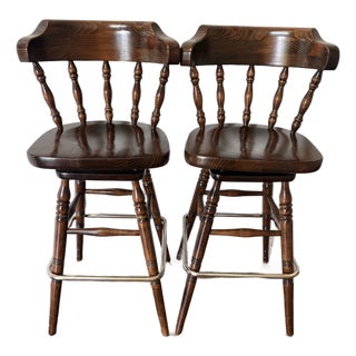 Vintage Ethan Allen Old Tavern Swivel Bar Stools, Model 12-9505 – Pair For Sale