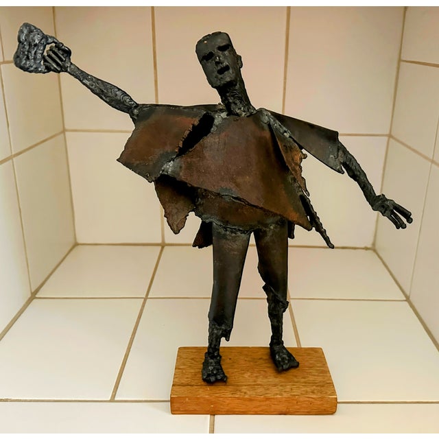 Vintage Brutalist Modernist Welded Steel Figural Sculpture, Signed For Sale - Image 10 of 17