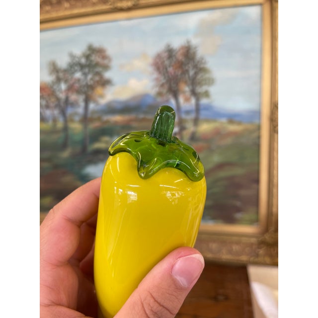 Glass Pair of Vintage Italian Murano Art Glass Yellow Banana Peppers.. For Sale - Image 7 of 10