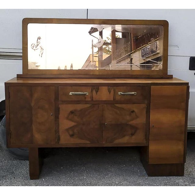 Italian Art Deco Credenza with Walnut Veneered Mirror For Sale - Image 9 of 9