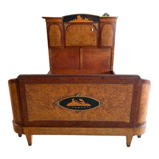 Antique 1920s Burled Walnut Full-Size Bed For Sale