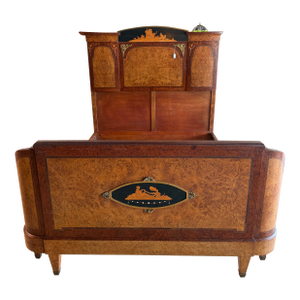 Antique 1920s Burled Walnut Full-Size Bed