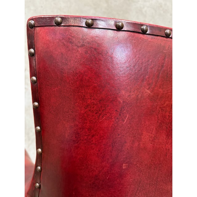 Oxblood Red Vintage Leather Club Chair Oxblood Red Nailhead Regency Designer For Sale - Image 8 of 11