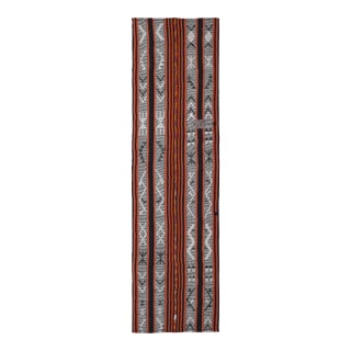 1970s Vintage Handmade Wool Cotton Black Orange Runner Rug For Sale