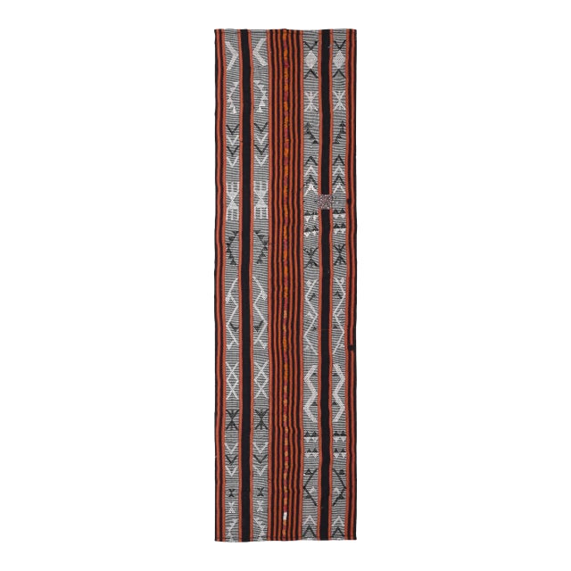 1970s Vintage Handmade Wool Cotton Black Orange Runner Rug For Sale