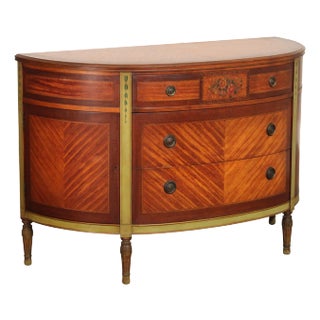 1930's French Louis XVI Style Satinwood Demilune Commode For Sale