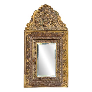 Antique Victorian Wall Cabinet with Beveled Mirror and Brush, Late 19th Century For Sale