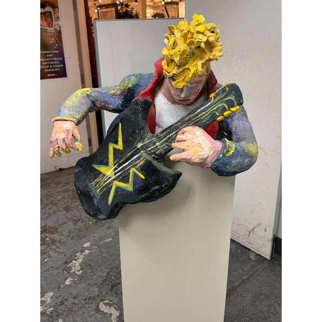 Bondene Allen Ceramic Figural Rock Star Sculpture + Pedestal Stand, Circa 1989 For Sale - Image 11 of 12