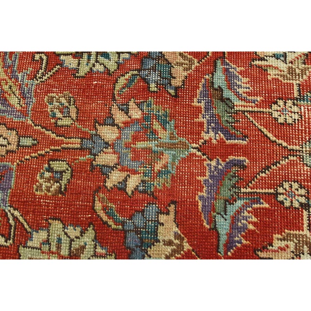 Red Tabriz Rug 9’7” X 10’10” Red Wool Vintage Distressed Hand-Knotted Carpet For Sale - Image 8 of 15