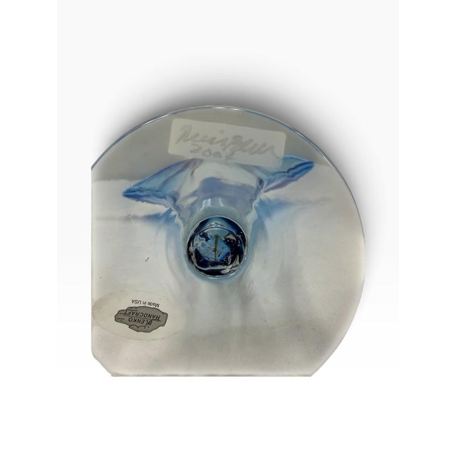 2001 Signed Blenko Handblown Sapphire Blue Fan Art Glass Vase - Model #872 For Sale In West Palm - Image 6 of 7