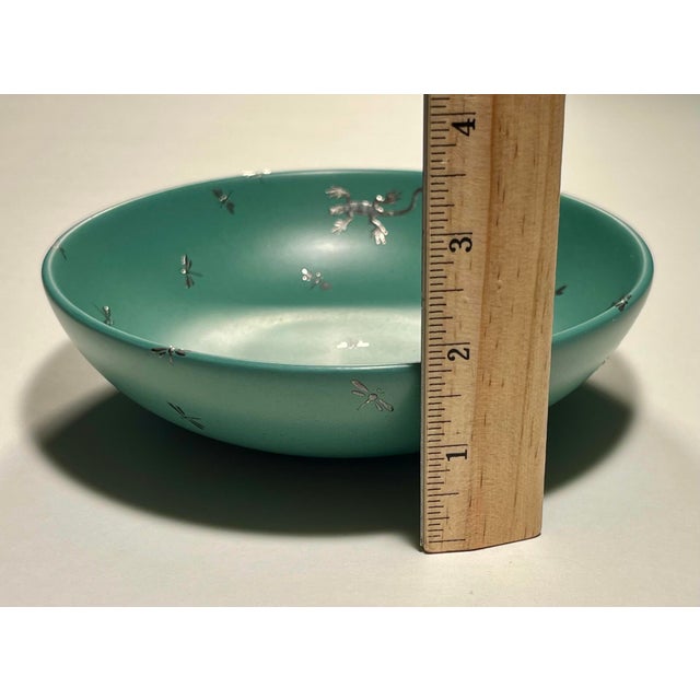 Ceramic Emilia Castillo Green Ceramic Shallow Bowl Applied Sterling Silver Lizards & Dragonflies 7"d For Sale - Image 7 of 7