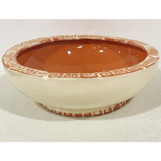 Contemporary Large Vintage Glazed Ceramic Bowl in Cream and Salmon For Sale - Image 3 of 12