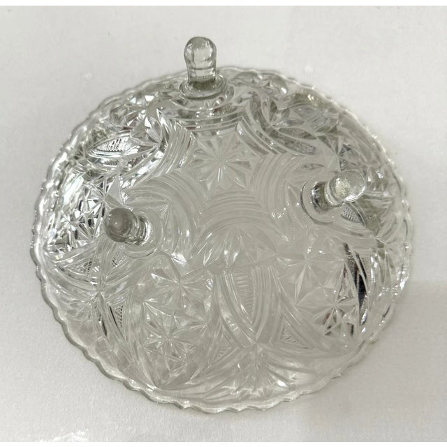 Mid-Century Modern 3-Footed Clear Cut Glass, Anchor Hocking Bowl, Fans and Arches For Sale - Image 3 of 4