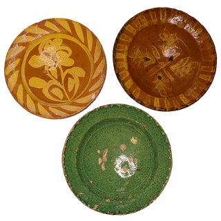 Handmade Clay Bowl Pottery Bowl Plate, 1930s, Set of 3 For Sale