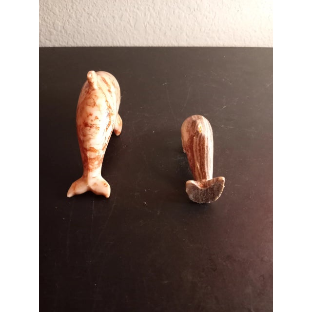 Stone Vintage Handcarved Solid Marble Dolphin Figurines- Set of 2 For Sale - Image 7 of 9