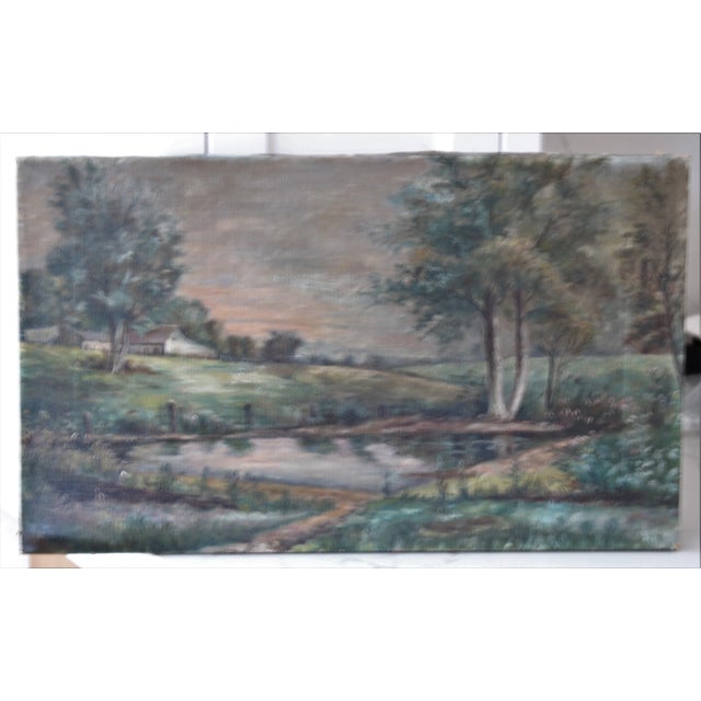 19th Century 19th Century Original French Oil Painting on Canvas Landscape For Sale - Image 5 of 5