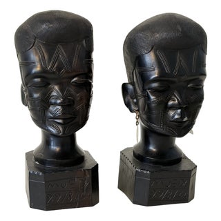 Makonde Ebony Busts, Mueda, Mozambique, 1964, Set of 2 For Sale