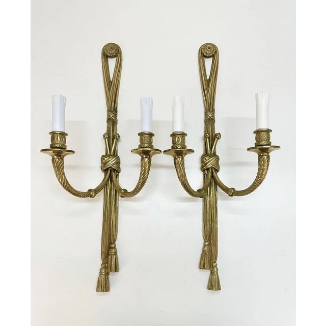 19th Century Louis XVI Style Knot and Tassel Candle Wall Lights, Set of 2 For Sale - Image 12 of 18