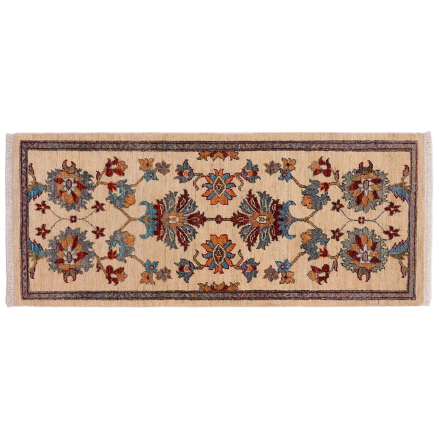 Shabby Chic Ziegler Beige/Red Wool Runner Rug- 2'2'' X 5'0'' For Sale - Image 9 of 10