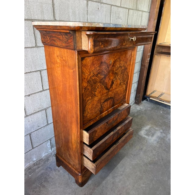 Brown Louis Philippe French Figured Walnut Secrétaire À Abattant With Marble Top For Sale - Image 8 of 15