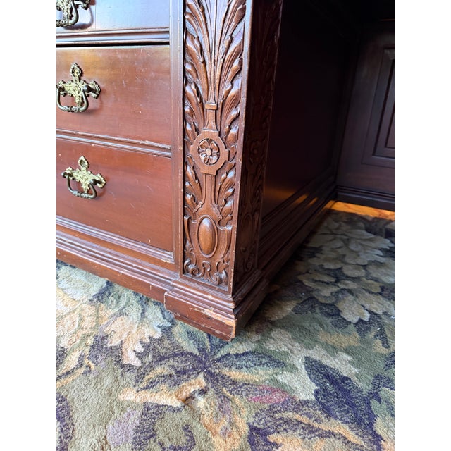 Presidential "Resolute Desk" Carved Mahogany Handcrafted Executive Partners Desk For Sale - Image 10 of 12