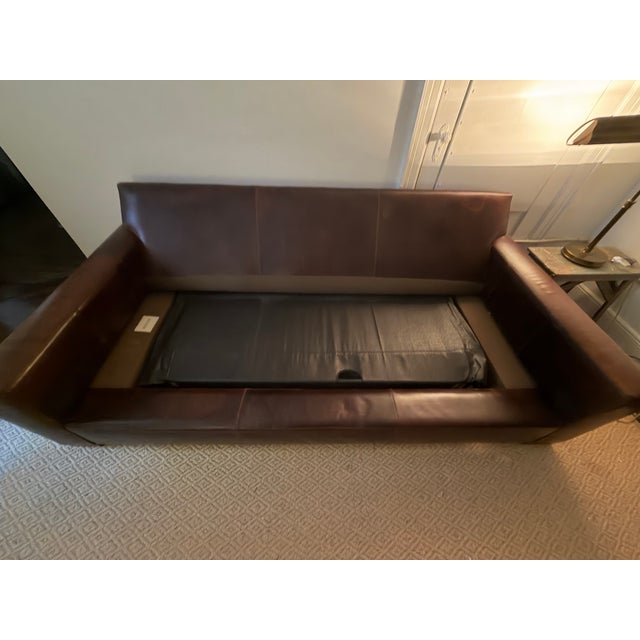 Chocolate Restoration Hardware Maxwell Premium Leather Queen Sleeper Sofa – Down-Filled – 84" For Sale - Image 8 of 9