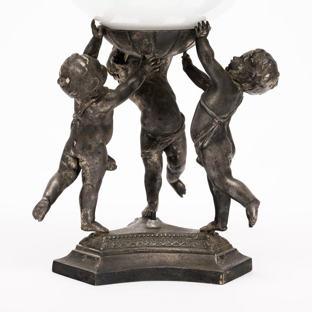 Art Deco Period, French Table Lamp, Pewter Cupids For Sale In Austin - Image 6 of 8