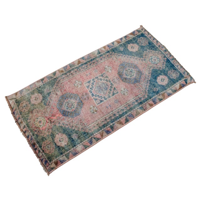 Hand Made Small Turkish Rug. DoorMat Entry Decor Kitchen Mat Baht Mat - 18'' X 34'' For Sale - Image 4 of 9
