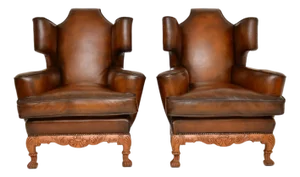 Antique Leather Wing Back Armchairs, 1920s, Set of 2