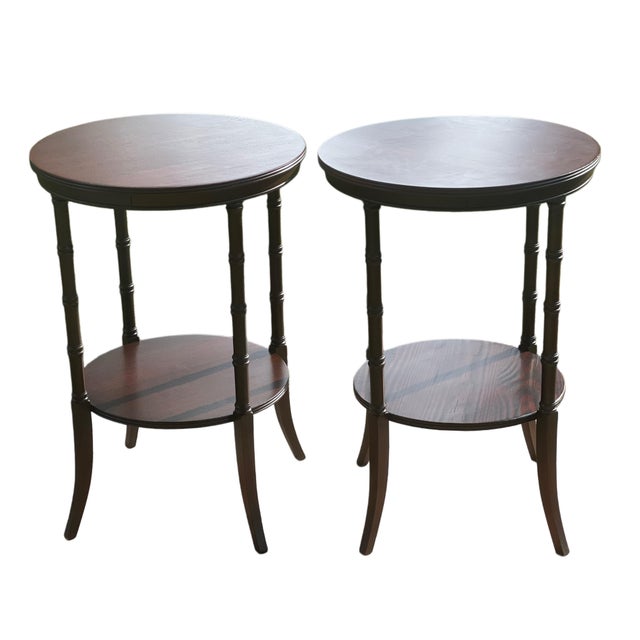 Brown 1970s Pair Tiered Faux Bamboo Side Tables For Sale - Image 8 of 13