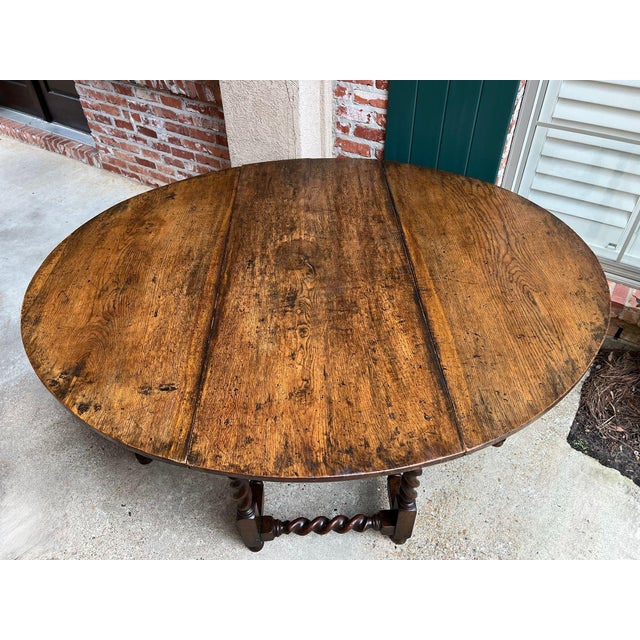 Antique English Wake Dining Table Drop Leaf Barley Twist Jacobean Oak Console For Sale - Image 12 of 18