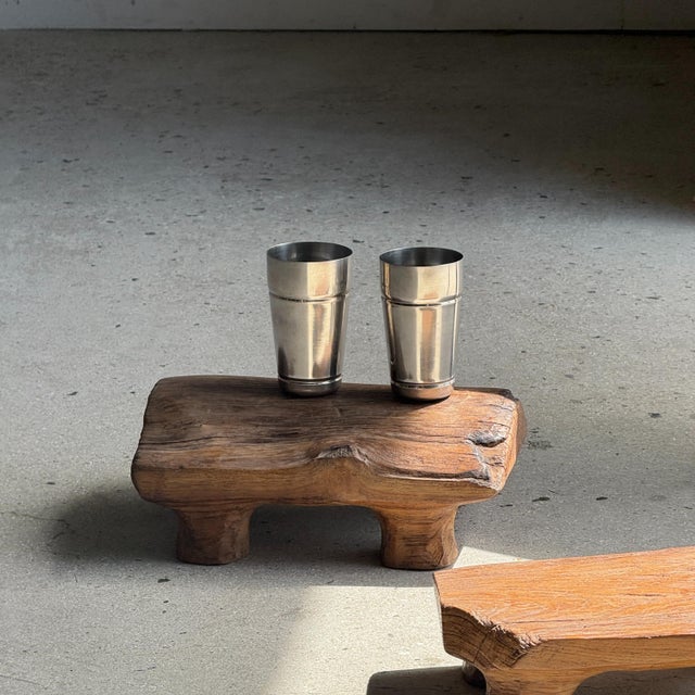 Small Stool in Wabi-Sabi Monoxylous Blond Teak, 1980s For Sale - Image 6 of 11