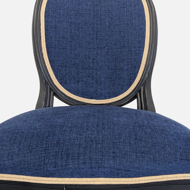 Elegant 5-Piece Dining Set With Glass Table and Blue Upholstered Chairs For Sale - Image 13 of 16