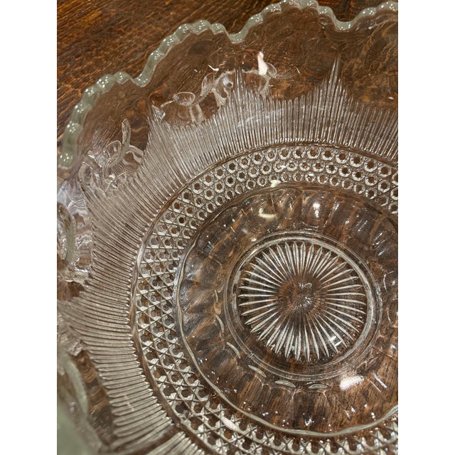 Vintage Tiffin-Franciscan Bullseye Pressed Glass Punch Bowl Set With 12 Cups & Original Ladle For Sale - Image 10 of 15