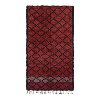 Vintage Moroccan Rug in Red With Black Diamond Patterns, From Rug & Kilim For Sale