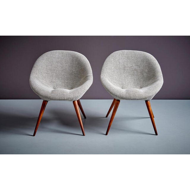Pair of newly upholstered Fritz Neth Lounge Chairs in Gray, Germany - 1960s. These Fritz Neth chairs feature sleek design...
