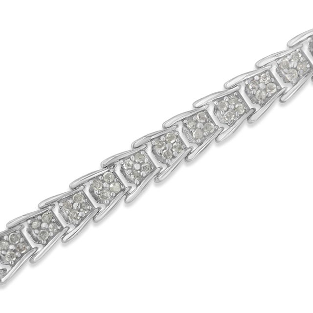 Haus of Brilliance .925 Sterling Silver 2.0 Cttw Diamond Fan-Shaped Fancy Chevron Link Tennis Bracelet (I-J Color, I3 Clarity) - 7" For Sale - Image 4 of 6