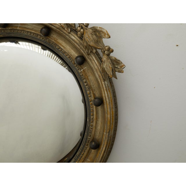 English 1900s Silver Gilt Convex Girandole Bullseye Mirror with Eagle Motif For Sale - Image 4 of 9