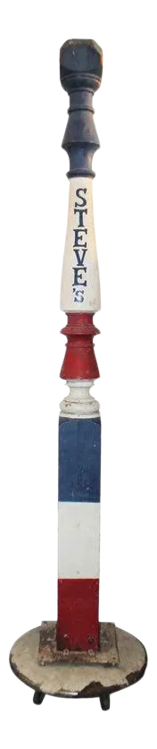 19th Century Original Painted Barber Pole on Wheels