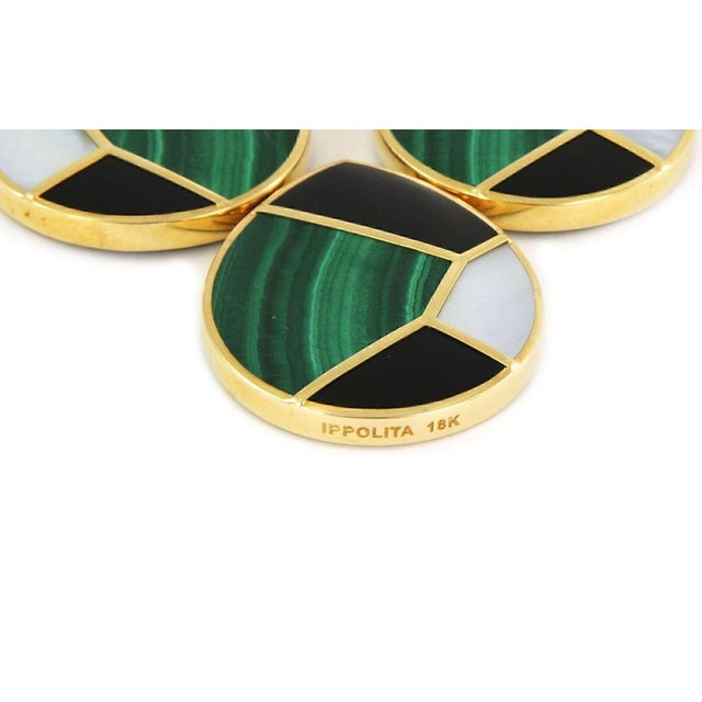 Mid 20th Century Mid 20th Century Ippolita Malachite MOP Onyx 18k Yellow Gold 4 Mosaic Large Pendant Necklace For Sale - Image 5 of 7