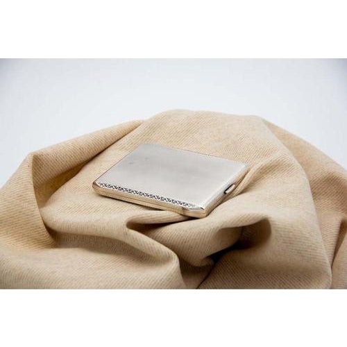 Brushed Silver Cigarette Case with Side Strips and Gold Interior For Sale - Image 3 of 4